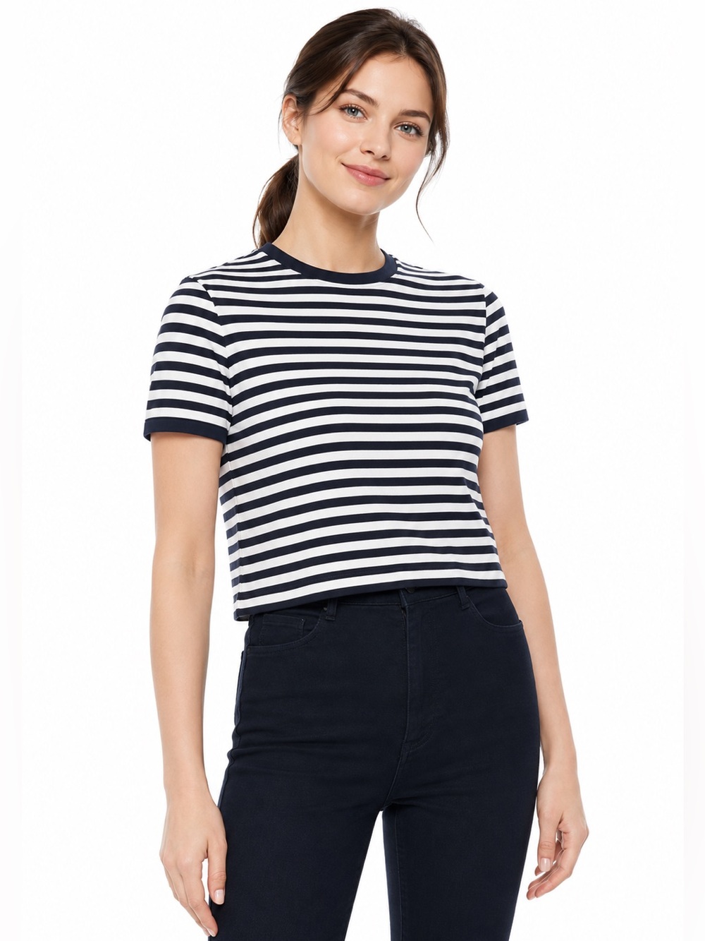 Theory Pima Cotton Perfect Tee Clinton Stripe T-Shirt Large Black White Soft Kni